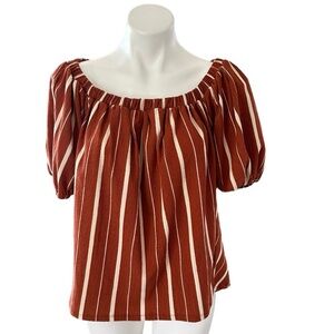 Anthropologie Elodie Off the Shoulder Terracotta Stripe Top Size S